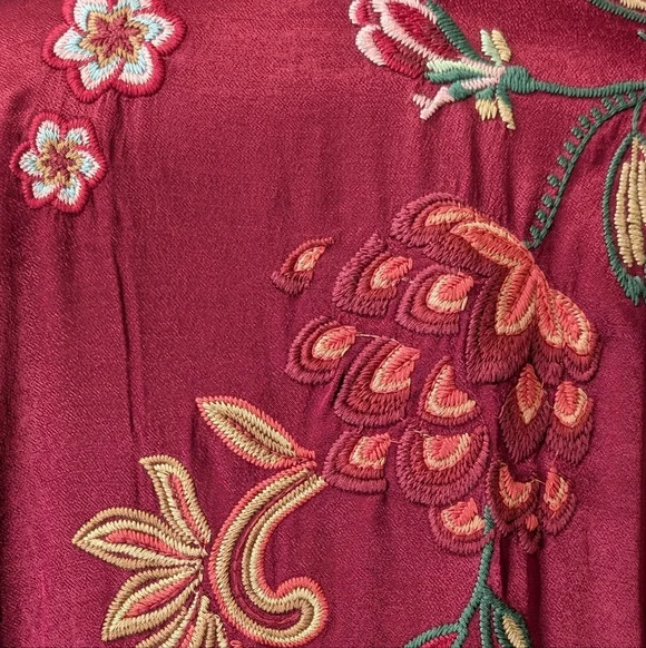 NWT JOHNNY WAS Messine Long Kimono Coat Embroidered Floral Pomegranate - Picture 7 of 15
